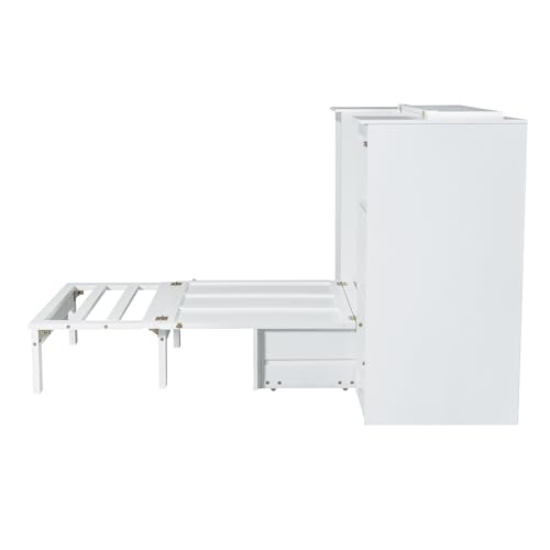 Twin Size Murphy Bed with Storage Shelves and Wardrobe, White X929