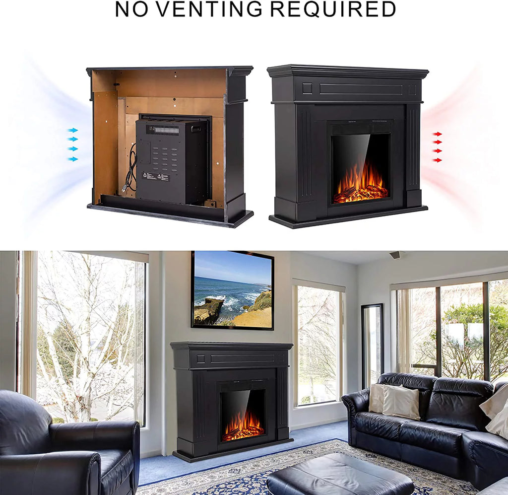 KISSAIR Electric Fireplace Mantel Package with TV Stand, Remote Control, Black F349165