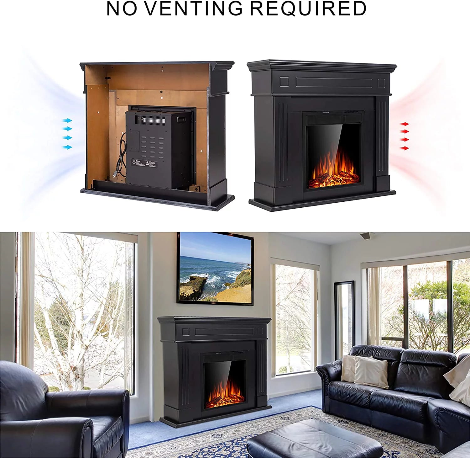 KISSAIR Electric Fireplace Mantel Package with TV Stand, Remote Control, Black F349165