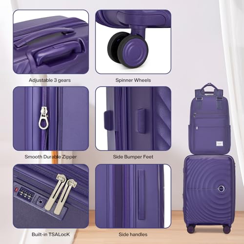 LARVENDER Luggage Sets 3 Piece, 20in Carry On PP Hardshell Suitcase with Spinner Wheels Q3160