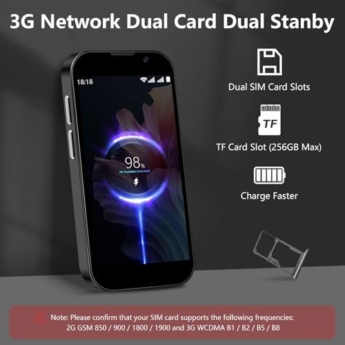 Mini Phone 4G Unlocked Small Smartphone 3.0" Touch Screen Dual SIM 2GB+16GB Black P776944