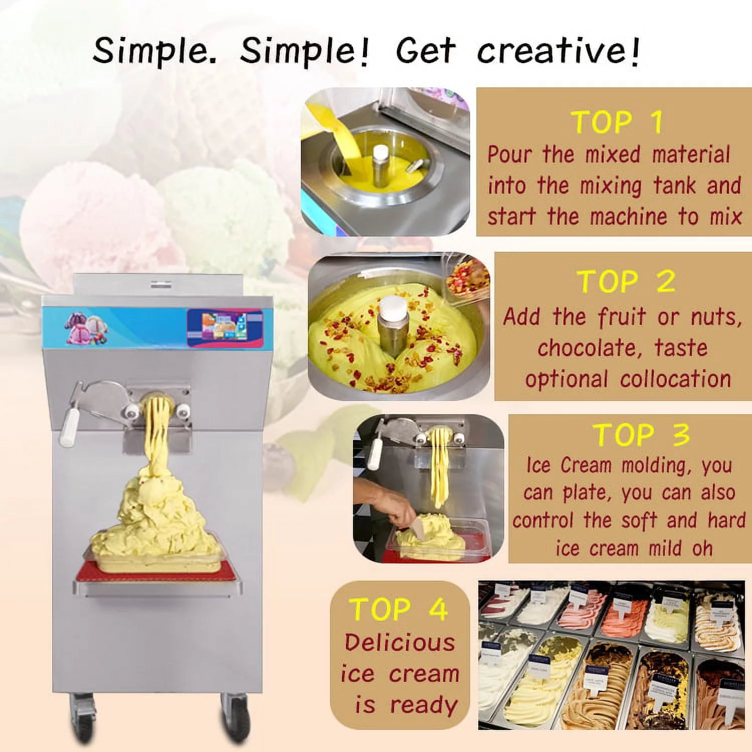 Kolice ETL Commercial Gelato Ice Cream Machine Batch Freezer Y1426
