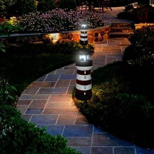 Solar Lighthouse Rotating Beacon LED Light for Yard Garden Nautical Decor K763308