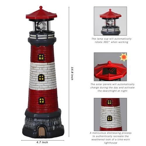 Solar Lighthouse Statue for Garden Yard Patio Decor B65450