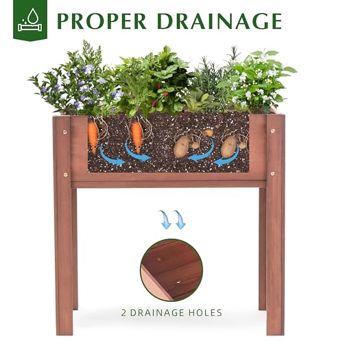 Raised Garden Bed with Legs 40x20x31 Outdoor Wood Planter Box N314255