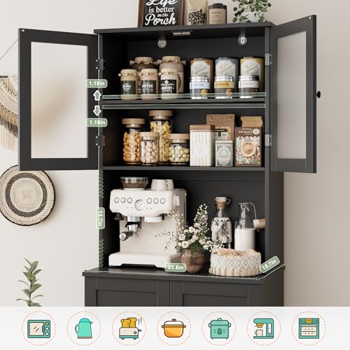 HOSTACK 71'' Tall Pantry Cabinet with Microwave Stand, White L896300