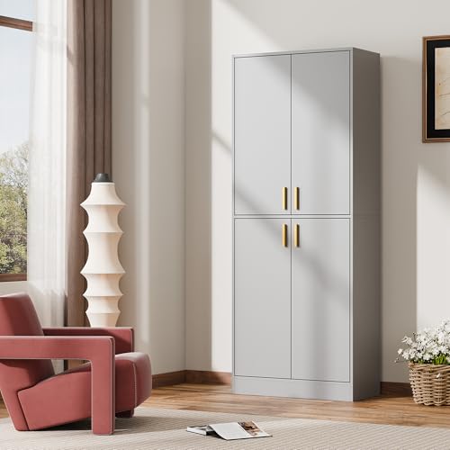 Cozy Castle 71" Tall Kitchen Pantry Cabinet with Doors and Shelves, Gray R70739