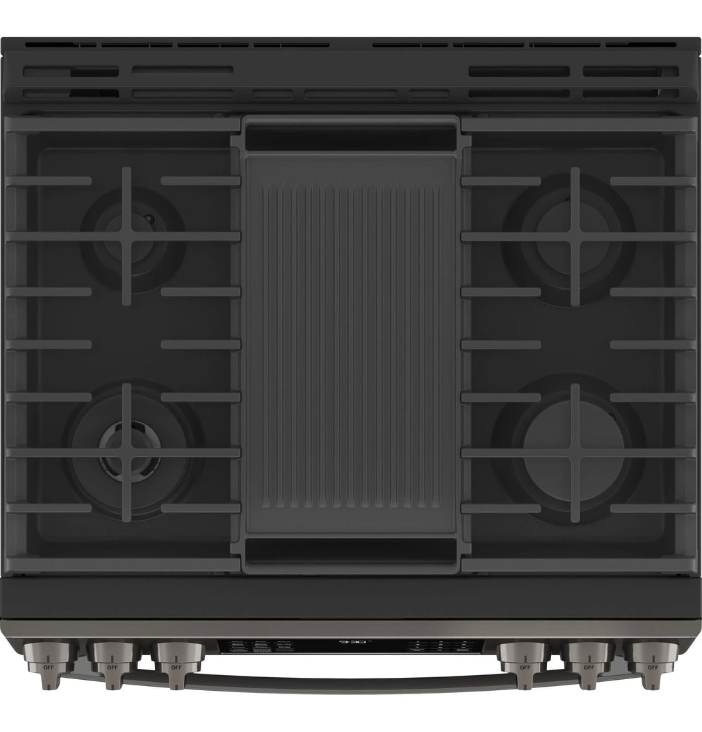 GE Profile 30" Slide-In Gas Range 5.6 Cu. Ft. Black Stainless Steel M31006