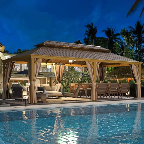EROMMY 14'x20' Hardtop Gazebo Double Roof Galvanized Steel Outdoor Pavilion G3084