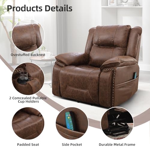 Phoenix Home Dual Motor Power Lift Chair with Massage and Heat, Brown I97460
