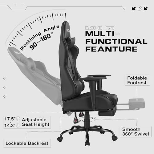 Homall Gaming Chair with Footrest and Massage Lumbar Support, Black T748