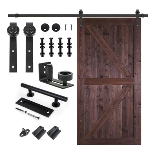 S&Z TOPHAND® 20 in x 84 in Elephant Gray British Brace Knotty Barn Door with 4FT Sliding Hardware Kit G149446