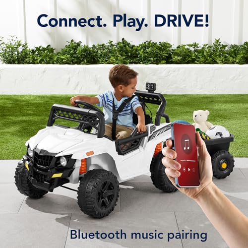 Kids 12V Electric Ride On UTV Car with Trailer, Parent Control, LED Lights, Bluetooth - Black C2735