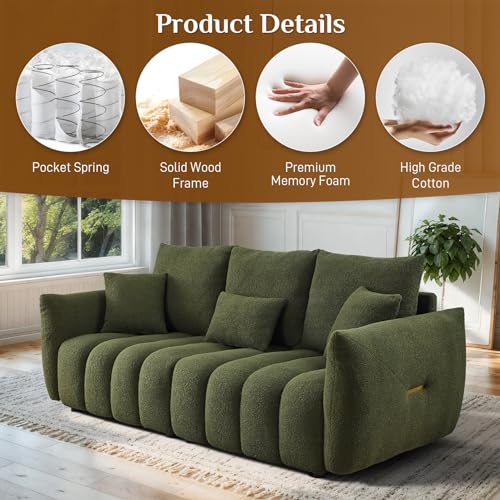 Teddy Cloud Sofa Couch, Boucle 3 Seater with 3 Pillows, Black T90422