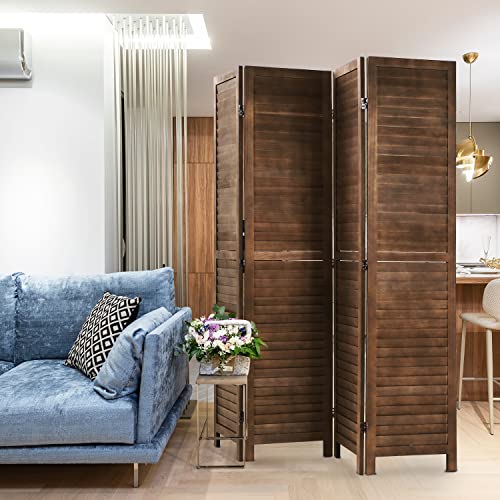 Wooden Room Divider 4 Panels Freestanding Partition for Home Office D5037