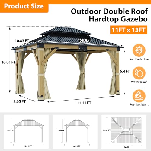 12'x12' Hardtop Gazebo with Galvanized Steel Roof, Aluminum Frame, Curtains & Netting X81832