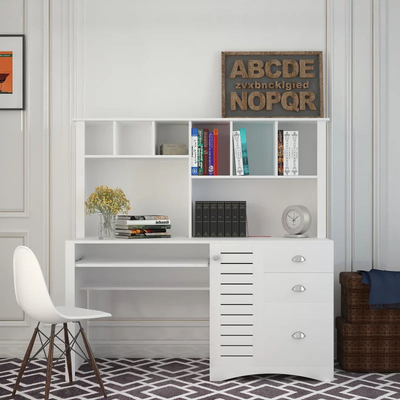 Holaki Computer Desk with Hutch, Antiqued White Finish D126