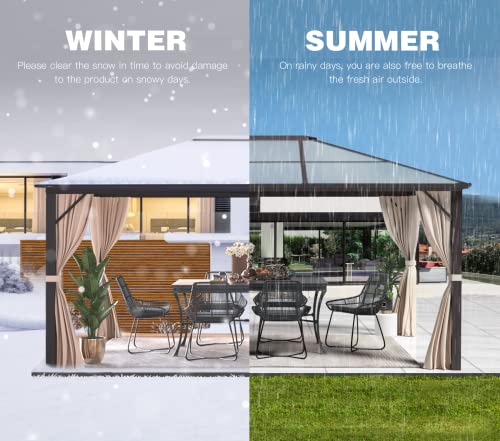YOLENY 10'x13' Hardtop Gazebo with Aluminum Frame and Curtains F853