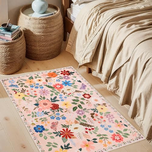 8x10 Floral Washable Area Rug for Living Room, Vintage Soft Non-Slip Carpet Z978379