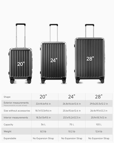 LUGGEX Aluminum Frame Carry On Luggage, 20 Inch Hard Shell Suitcase, Charcoal Metallic V31867
