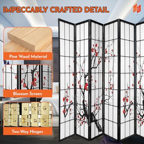 Legacy Decor 4-Panel Blossom Screen Portable Foldable Shoji Room Divider Black K541964