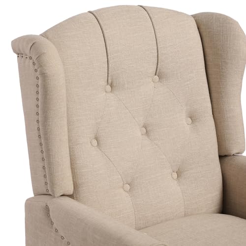 Wingback Recliner Chair with Massage and Heat, Tufted Fabric, Wooden Legs D91574