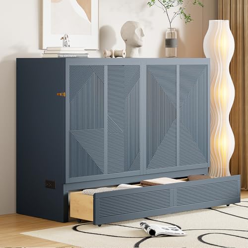 Merax Full Size Murphy Bed Cabinet with USB Charging Station, Gray U60536