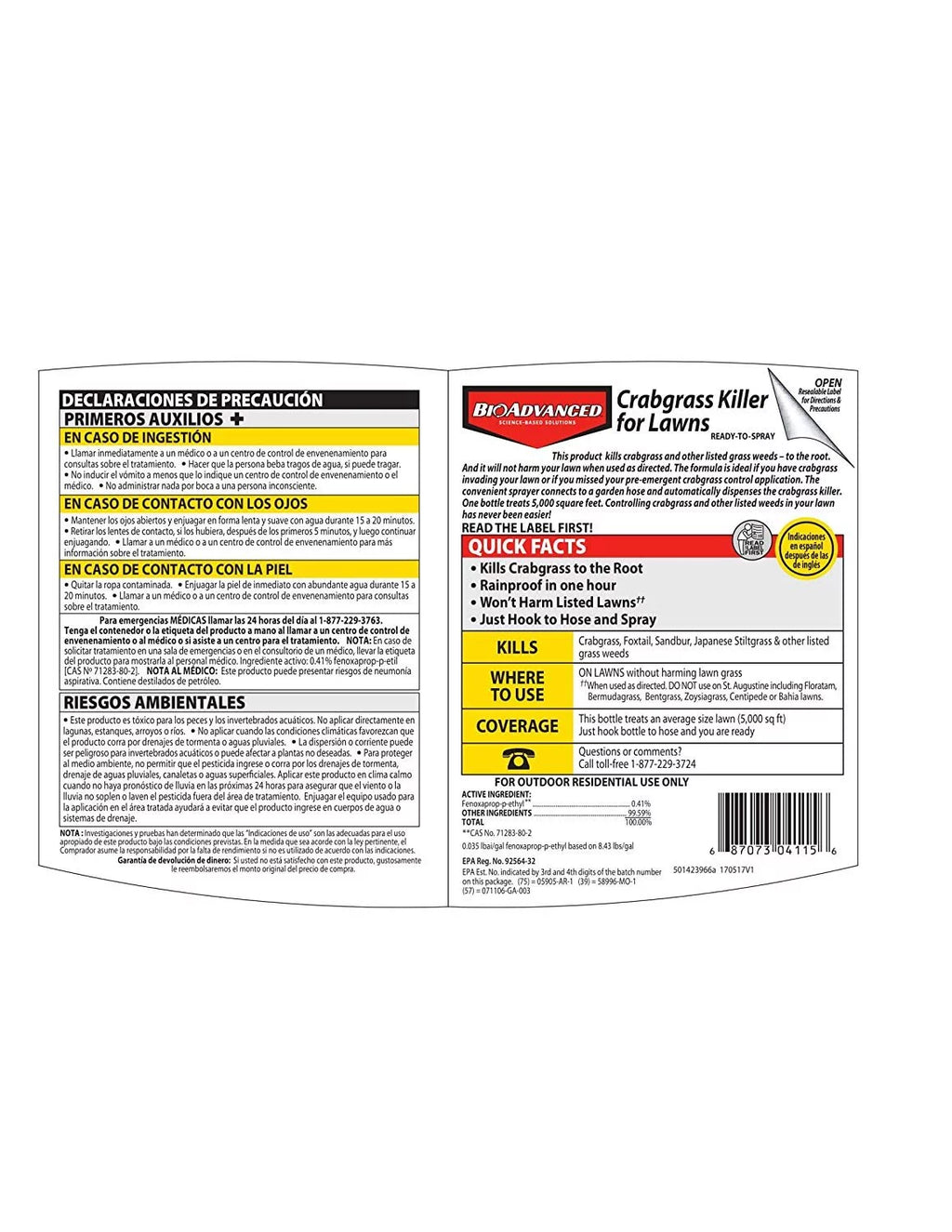 BioAdvanced 704119A Crabgrass Killer RTS Hose-End Concentrate, 32 oz U185148