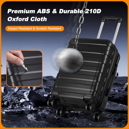 SUPER DEAL 21 Inch Carry On Luggage with Spinner Wheels, Expandable Hardside Suitcase, Black N556