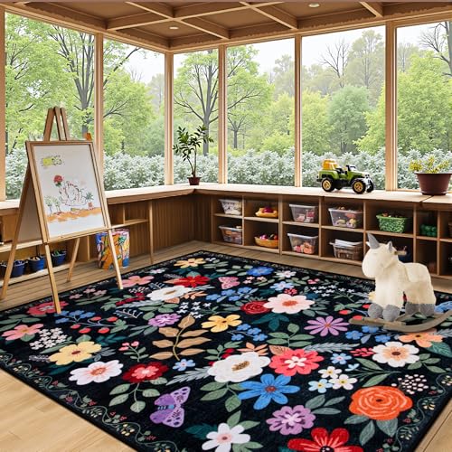 8x10 Floral Washable Area Rug for Living Room, Vintage Soft Non-Slip Carpet Z978379
