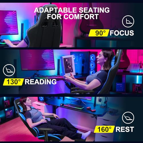 GTRACING Gaming Chair with Footrest, Ergonomic Reclining, Blue C551