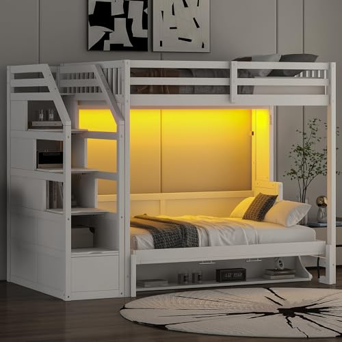 Merax Queen Murphy Bed Wall Bed with Sofa and Cushion, White V57291