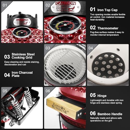Ceramic BBQ Charcoal Kamado Grill 13 Inch Portable Tabletop Red Y244