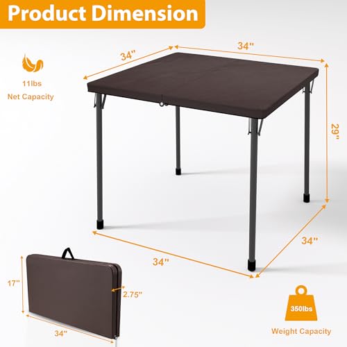 34" Folding Card Table with Carrying Handle for Camping, Picnic, Office, Party, White M761544