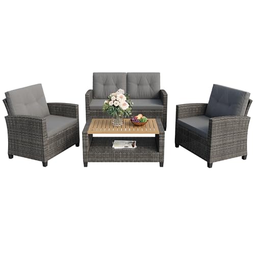 Wisteria Lane 4 Piece Outdoor Patio Furniture Set, Gray Rattan Sofa with Cushion P41861