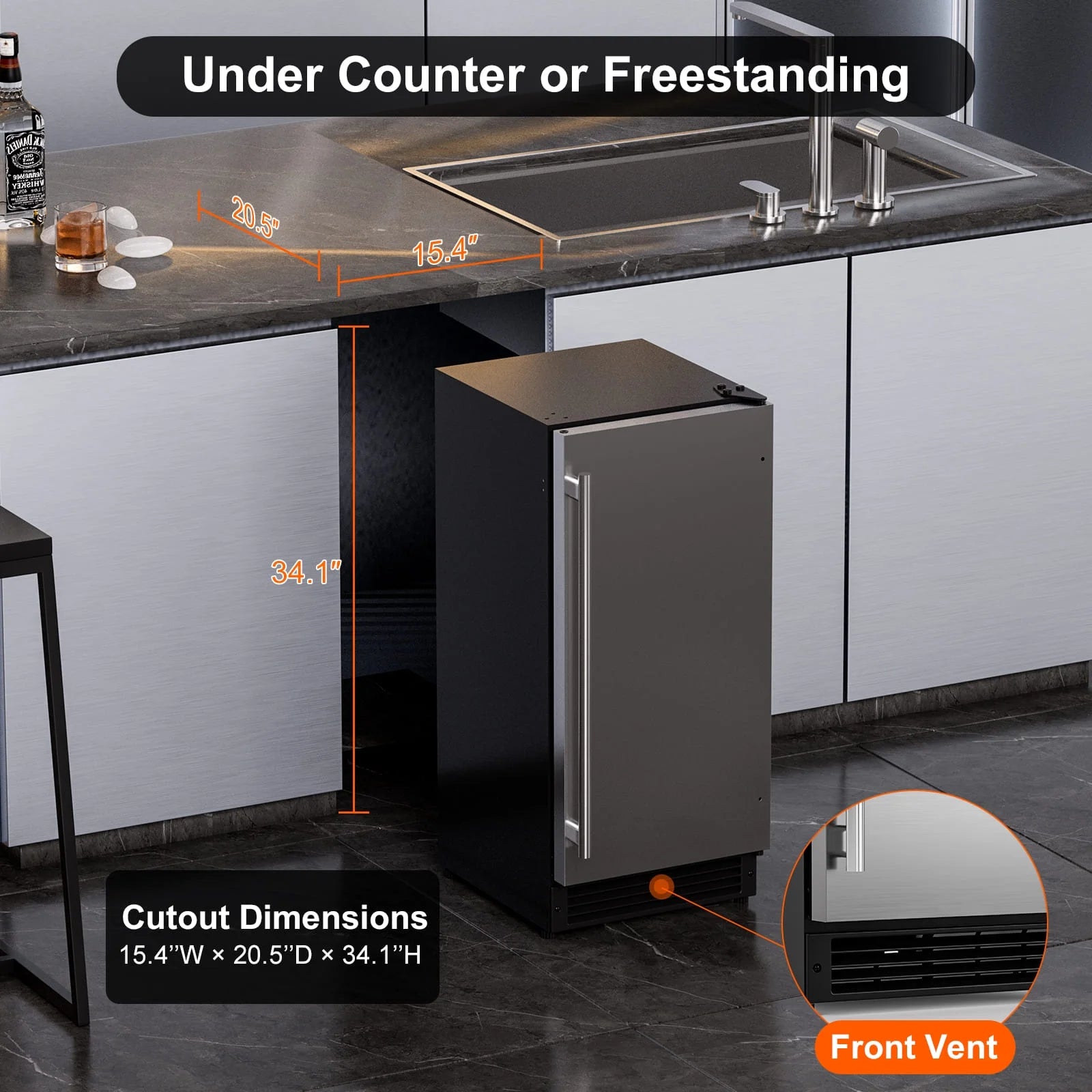 COTLIN 15" Built-in Stainless Steel Crescent Ice Maker O6807