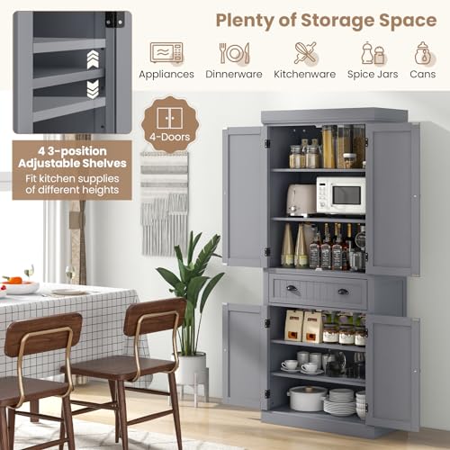 Tangkula 72" Tall Kitchen Pantry Cabinet with 2 Cabinets and Drawer X61390