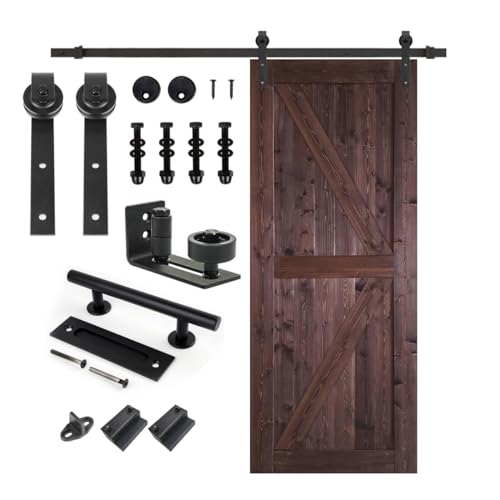 S&Z TOPHAND® 20 in x 84 in Elephant Gray British Brace Knotty Barn Door with 4FT Sliding Hardware Kit G149446