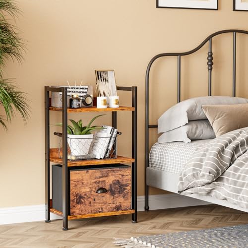 Furologee 5 Tier Bookshelf with Drawer, Industrial Tall Narrow Bookcase, Black T883828
