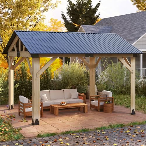 12'x12' Hardtop Gazebo with Galvanized Steel Roof, Aluminum Frame, Curtains & Netting X81832