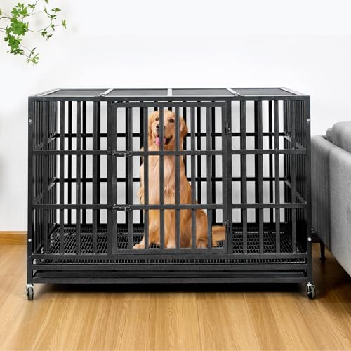 48 Inch Heavy Duty Dog Crate with Wheels and Double Door A25580
