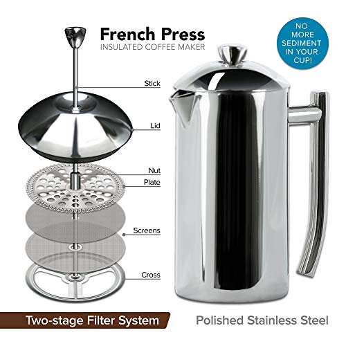 Frieling Double-Walled Stainless-Steel French Press Coffee Maker, 17 oz D60799