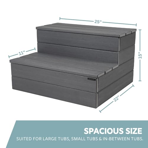 Hot Tub Steps - Wood-Looking Plastic, Waterproof, Gray Non-Slip P3707