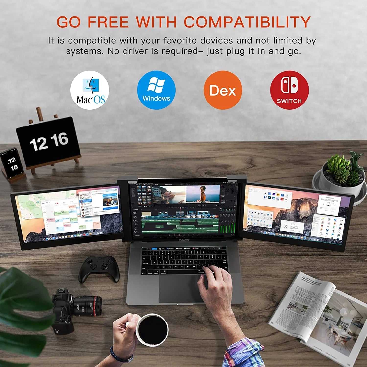 LIMINK Portable Triple Monitor Extender 14" FHD 1080P for 15-17" Laptops R756