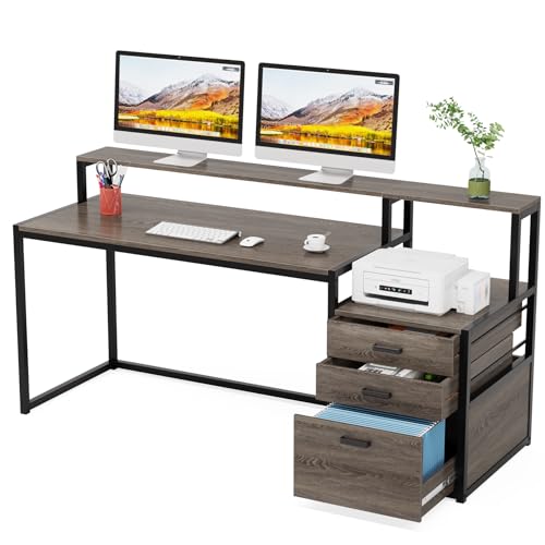 Tribesigns 63 Inch Computer Desk with File Drawer Cabinet, Monitor Stand R256671