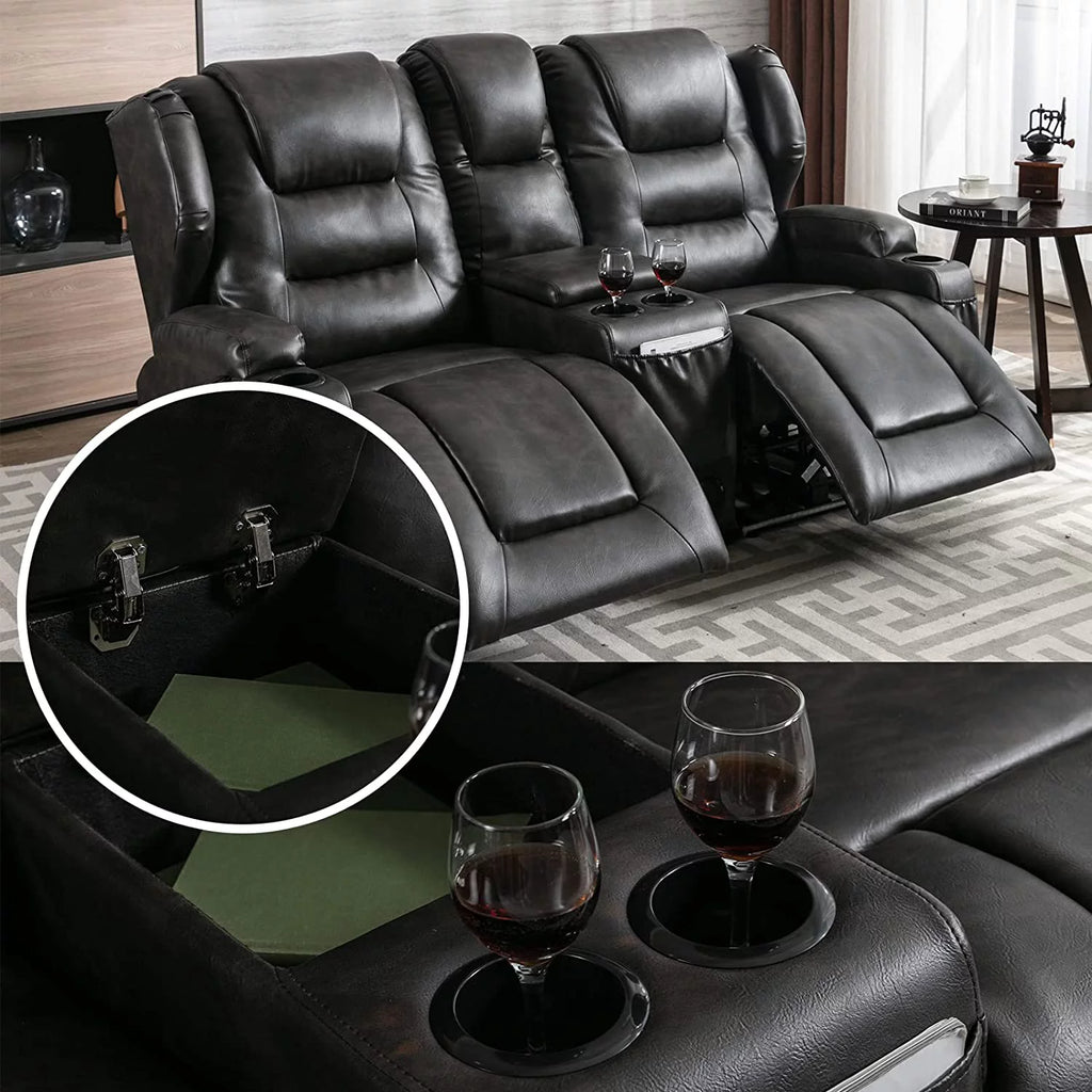 IPKIG Electric Home Theater Seating Power Recline Chair Loveseat RV Sofa with Console, 67" Double Recliner 2-Seater V603082