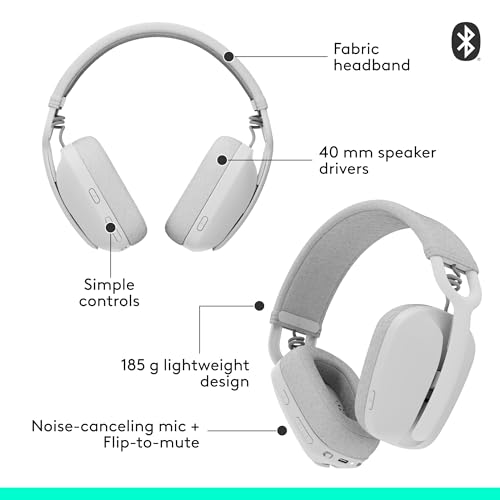 Logitech Zone Vibe 100 Wireless Over Ear Headset with Noise Canceling Microphone, Off White A852