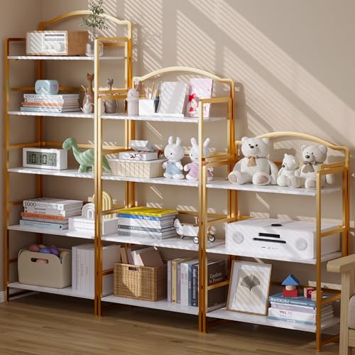 JSB Folding Bookshelf 5 Tier Vintage Wood Bookcase for Living Room Bedroom Office S131658