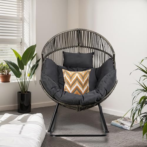 JAMFLY Egg Chair Wicker Outdoor Patio Lounger with Cushion, Beige O9160
