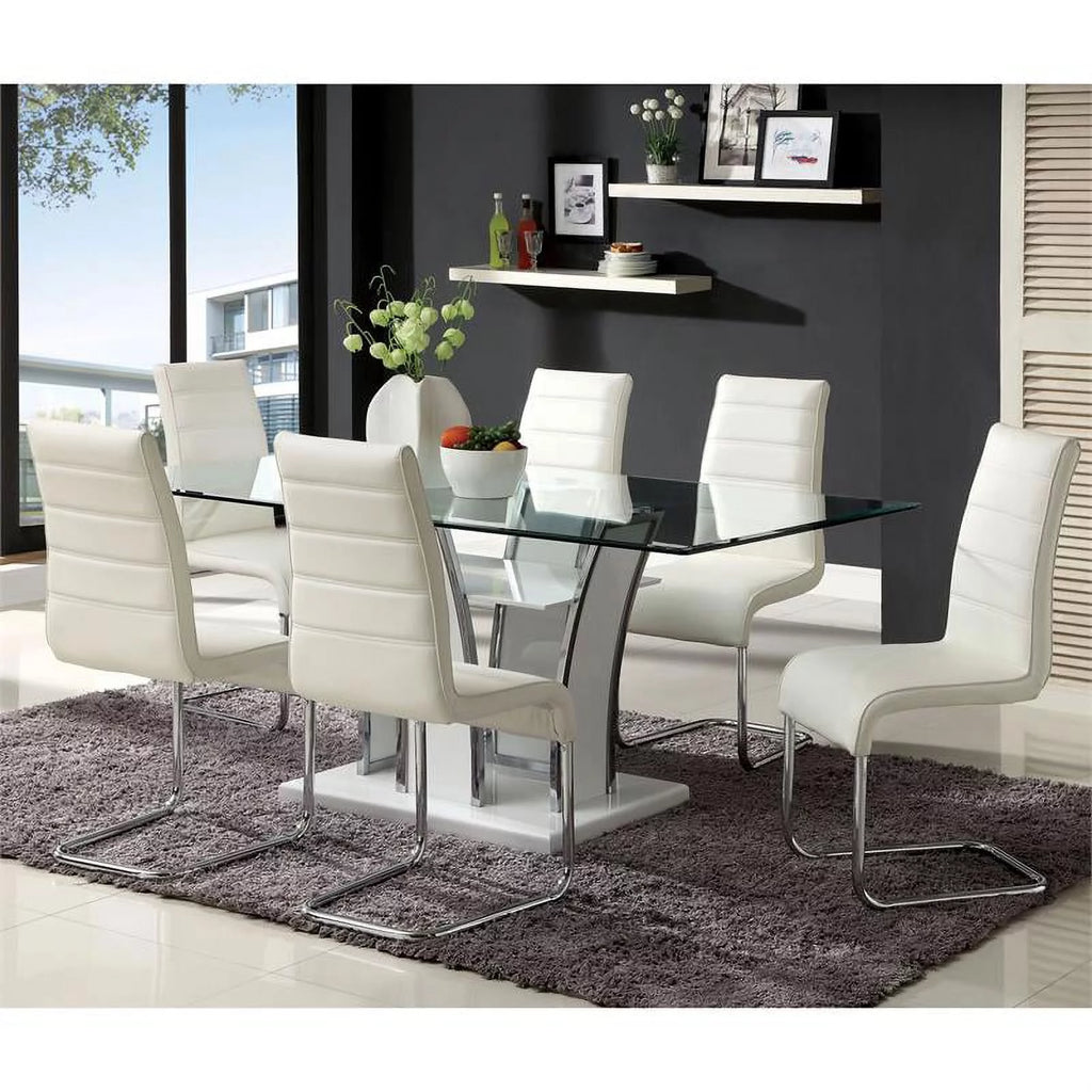 Furniture of America Valery Glass Top Dining Table White Y3586